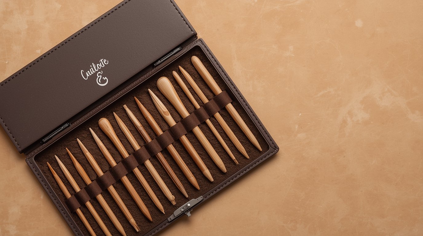 Set of bamboo knitting needles in various sizes